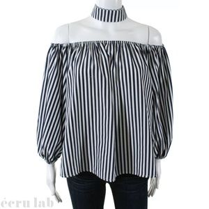 ECRU LAB Navy/Wht Stripe Off Shoulder Top & Choker